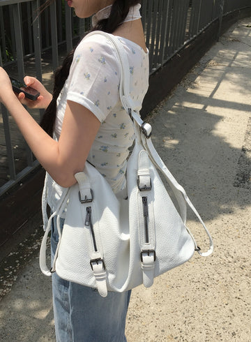 Terran Zipper Two Way Leather Big Shoulder Bag